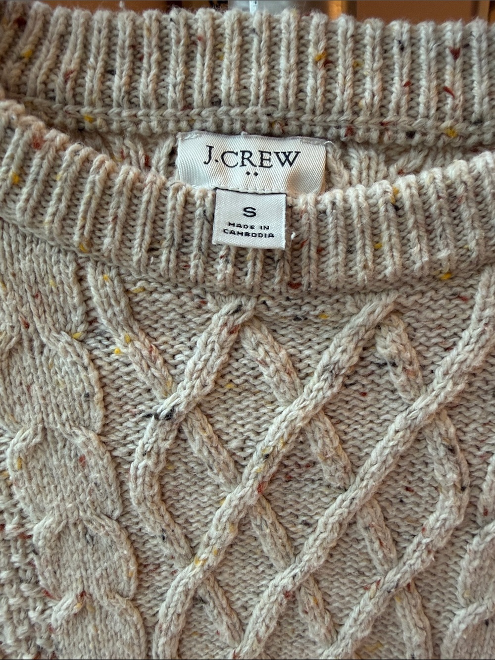 J. Crew Speckled Cream Cable-Knit Crewneck Sweater - Picture 3 of 6